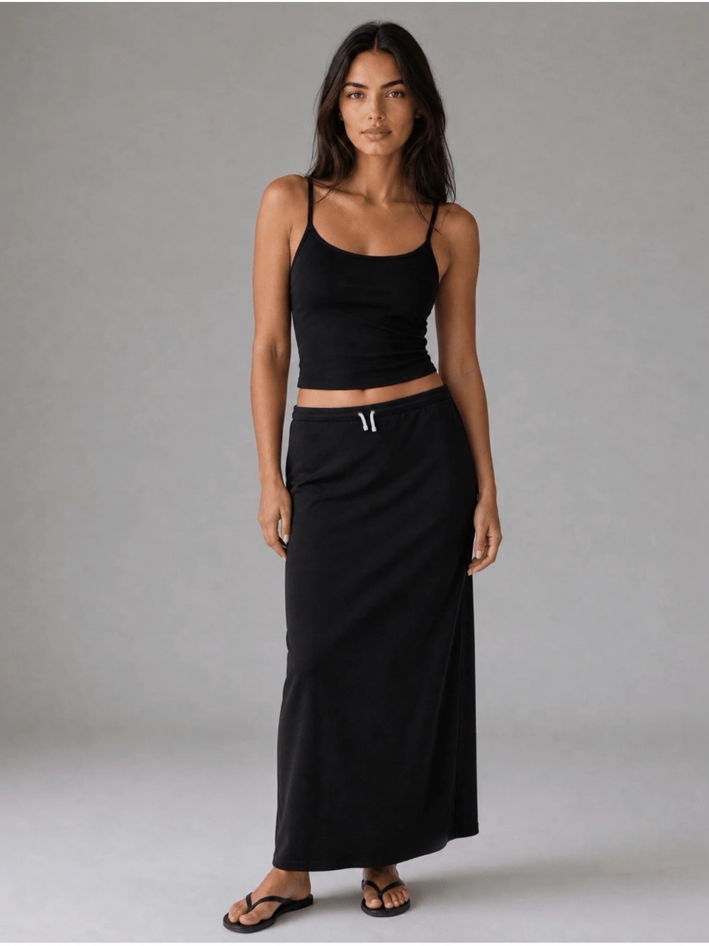 Black Maxi Skirt with Drawstring Waist